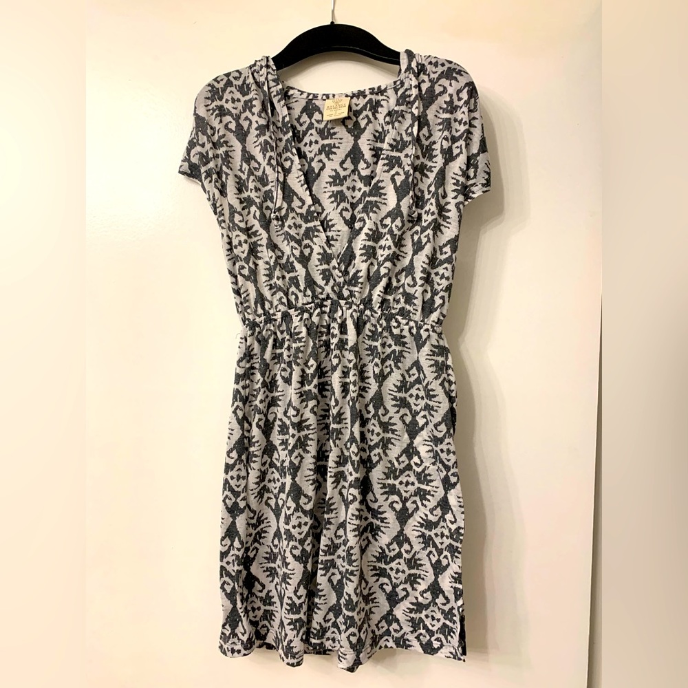 Sheer Ikat Print Hooded Swim Cover Up- Small